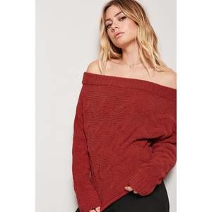 Chenille Off the Shoulder Sweater Burnt Orange